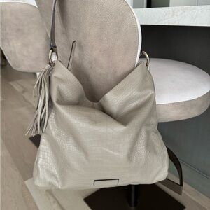 Jimmy Choo taupe textured leather hobo bag